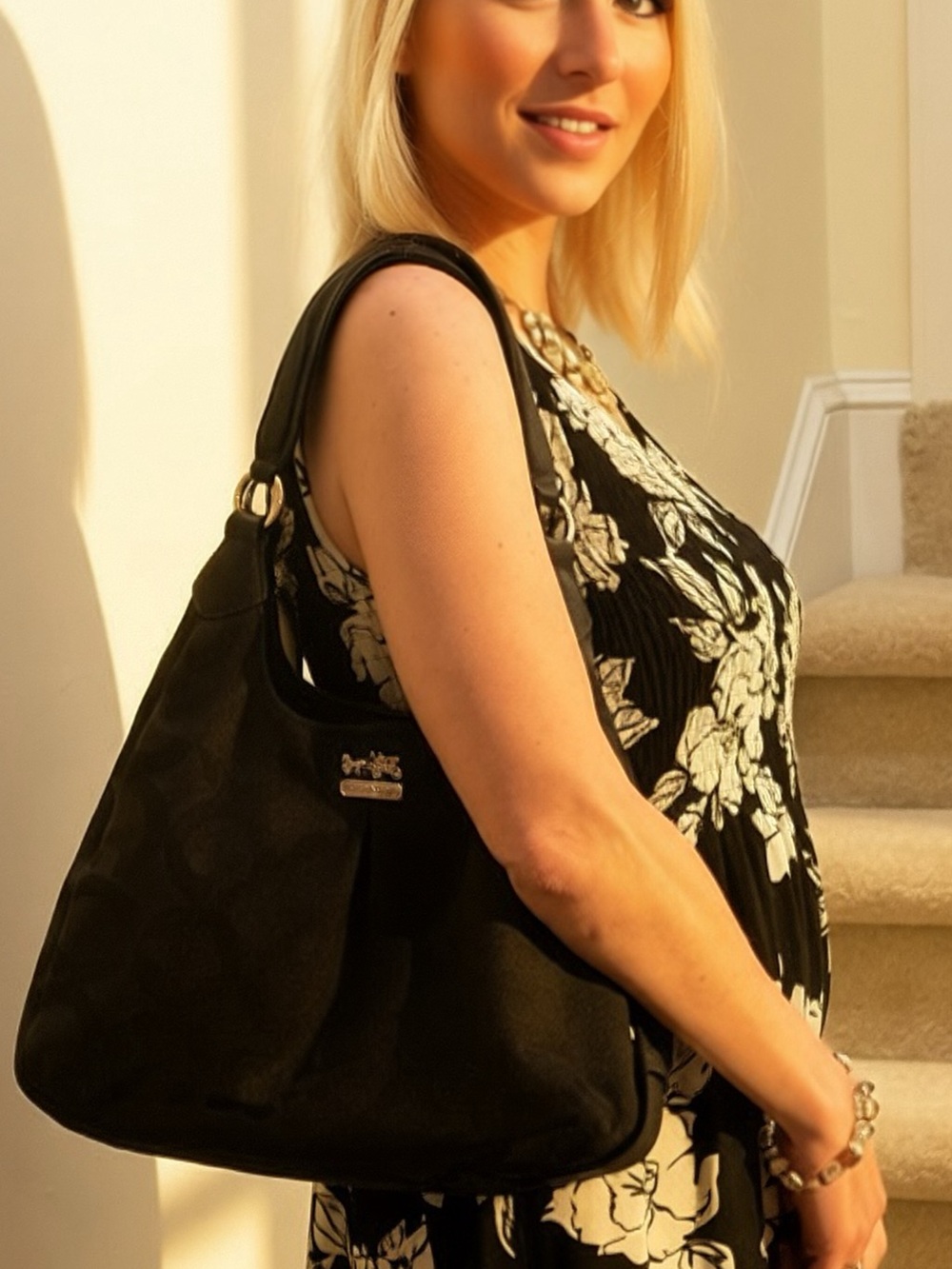 Coach Black Signature Shoulder Bag with Silver Hardware